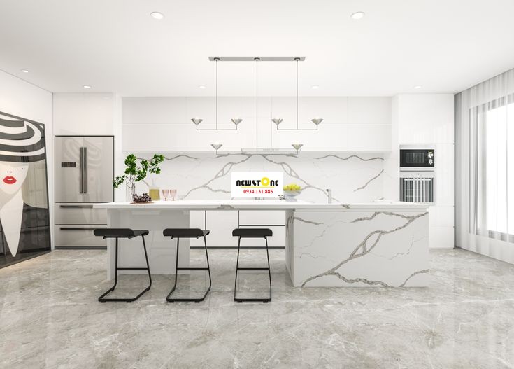 Đá Bếp Trắng Vân Mây