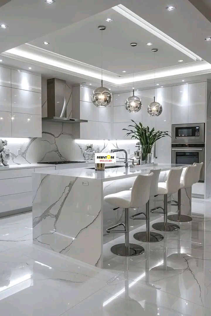 Đá Bếp Trắng Vân Mây