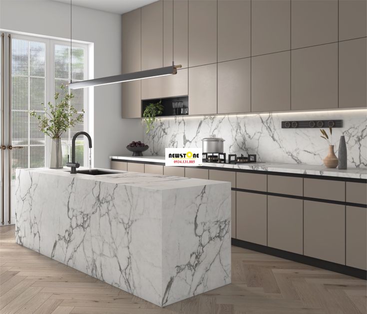 Đá Bếp Trắng Vân Mây